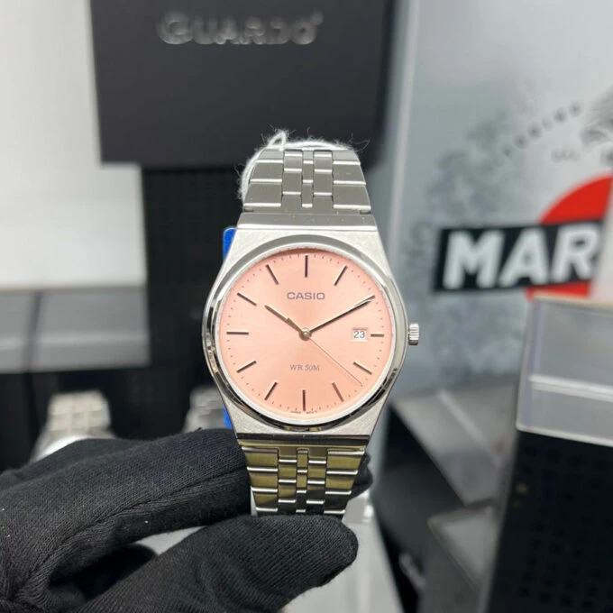 Montre Classique Homme - Casio MTP-B145D-4AVDF - Acier Inoxydable, Bracelet Métal, Étanche, Cadran Rose - Référence MTP-B145D-4AVDF