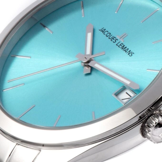 Montre Classique Femme - Jacques Lemans - Derby 34mm acier 316L argent céleste, date, cadran rond – Blue - 1-1878C