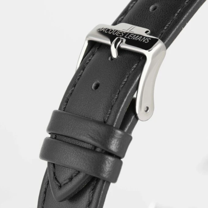 Montre Quartz Homme - Jacques Lemans – acier inoxydable, Cadran Noir, bracelet cuir, verre minéral, étanche 10 bar, date, 41 mm - 1-2197A