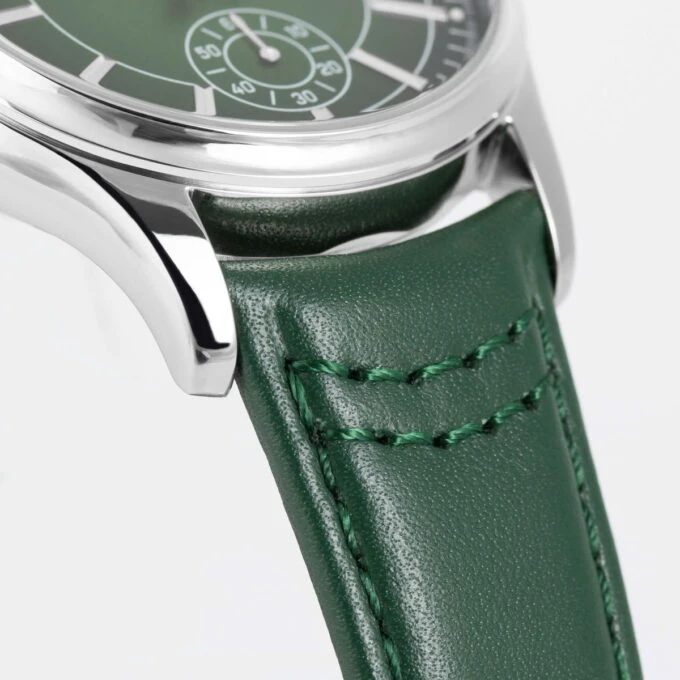 Montre Quartz Homme - Jacques Lemans – acier inoxydable, cadran vert, bracelet cuir, verre minéral, étanche 10 bar, date, 41 mm - 1-2197C