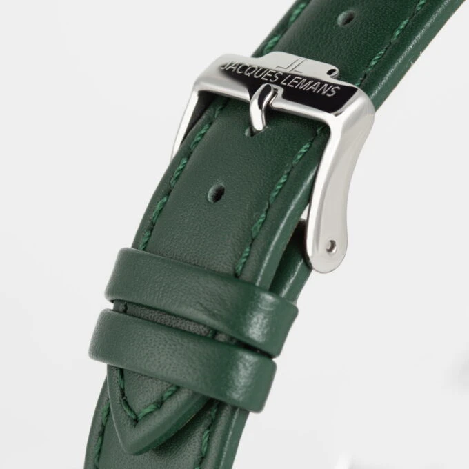 Montre Quartz Homme - Jacques Lemans – acier inoxydable, cadran vert, bracelet cuir, verre minéral, étanche 10 bar, date, 41 mm - 1-2197C