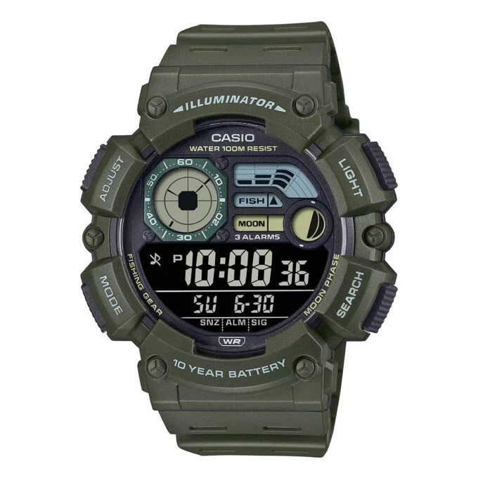 montre casio montre numérique pour jeunes, hommes et femmes ws 1500h 3bvdf double fuseau horaire vert