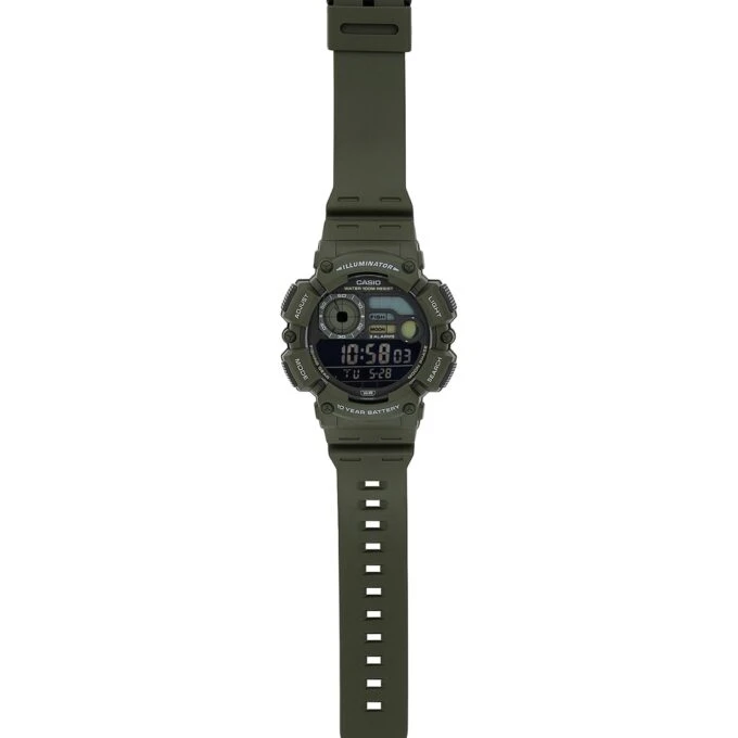 Montre CASIO - Montre numérique pour Jeunes, Hommes et Femmes - WS -1500H-3BVDF - Double Fuseau Horaire - Vert