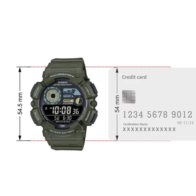 Montre CASIO - Montre numérique pour Jeunes, Hommes et Femmes - WS -1500H-3BVDF - Double Fuseau Horaire - Vert