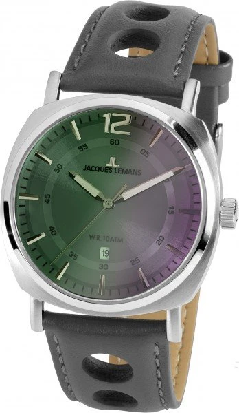 Montre Homme Jacques Lemans 1-1943I – Quartz, Cadran Gris, Bracelet Cuir, Boîtier Acier 42 mm, Étanche 10 ATM