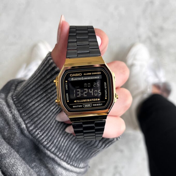 montre casio unisexe bracelet noir en acier inoxydable résistante à l'eau 12 mois de garantie a168wegb 1bdf