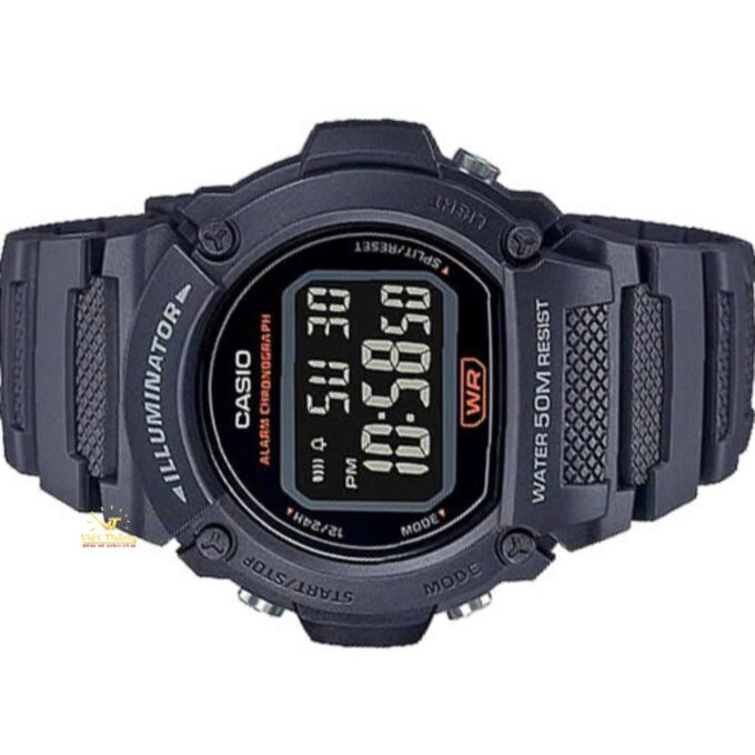 Montre CASIO Homme - W-219H-8BVDF - Bracelet Noir En Resine - Boitier En Resine - Résistante à l'eau - 12 Mois De Garantie