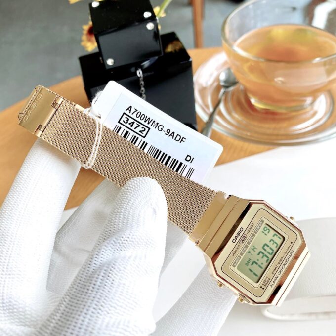 Montre Unisexe Casio – A700WMG-9ADF – Quartz, LED, Chronomètre, Alarme, Résistante à l’eau – Bracelet acier inoxydable – Or – Référence A700WMG-9ADF