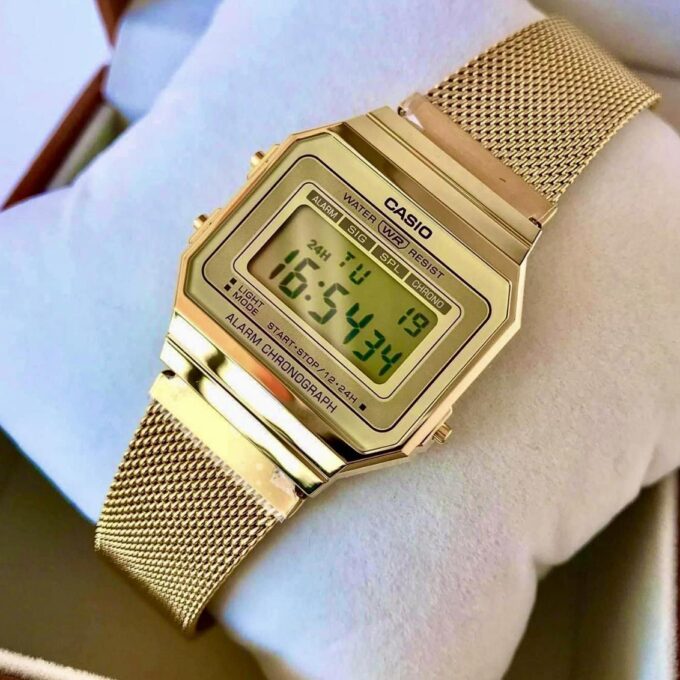 Montre Unisexe Casio – A700WMG-9ADF – Quartz, LED, Chronomètre, Alarme, Résistante à l’eau – Bracelet acier inoxydable – Or – Référence A700WMG-9ADF