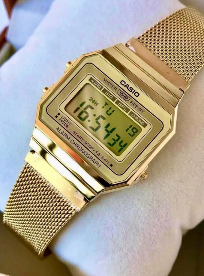 Montre Unisexe Casio – A700WMG-9ADF – Quartz, LED, Chronomètre, Alarme, Résistante à l’eau – Bracelet acier inoxydable – Or – Référence A700WMG-9ADF