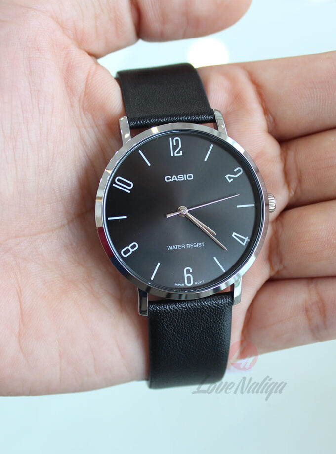 Montre CASIO Homme - MTP-VT01L-1B2UDF - Bracelet Noir En Cuir Véritable - Résistante à l'eau - 12 Mois De Garantie