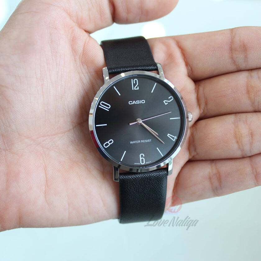 montre casio homme mtp vt01l 1b2udf bracelet noir en cuir véritable résistante à l'eau 12 mois de garantie