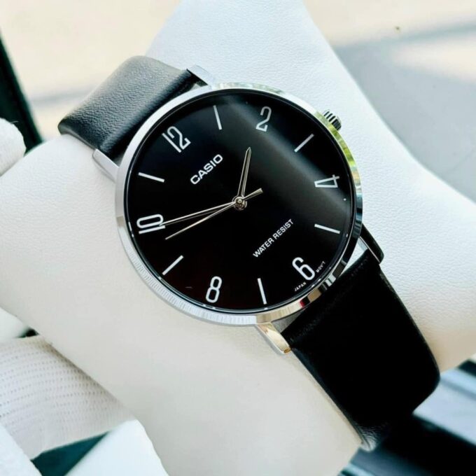 Montre CASIO Homme - MTP-VT01L-1B2UDF - Bracelet Noir En Cuir Véritable - Résistante à l'eau - 12 Mois De Garantie