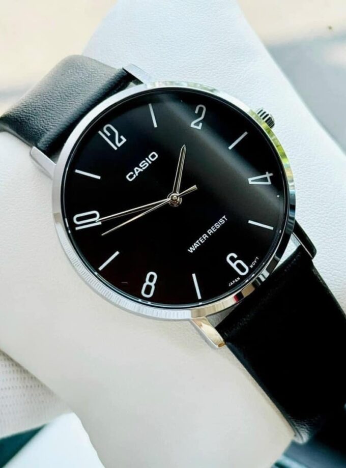 Montre CASIO Homme - MTP-VT01L-1B2UDF - Bracelet Noir En Cuir Véritable - Résistante à l'eau - 12 Mois De Garantie