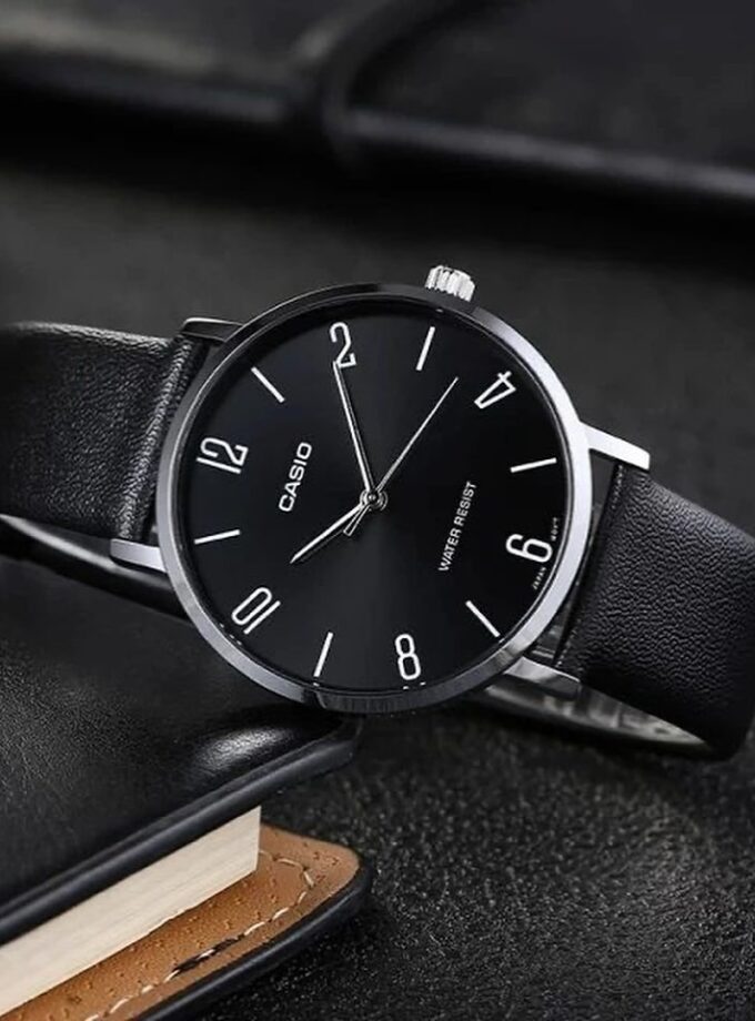 Montre CASIO Homme - MTP-VT01L-1B2UDF - Bracelet Noir En Cuir Véritable - Résistante à l'eau - 12 Mois De Garantie