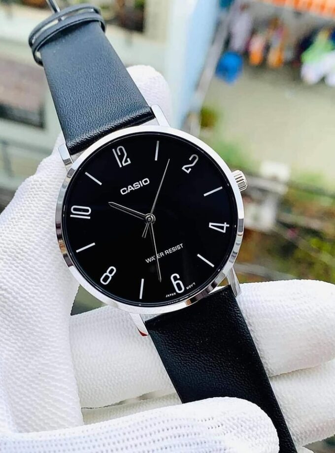 Montre CASIO Homme - MTP-VT01L-1B2UDF - Bracelet Noir En Cuir Véritable - Résistante à l'eau - 12 Mois De Garantie