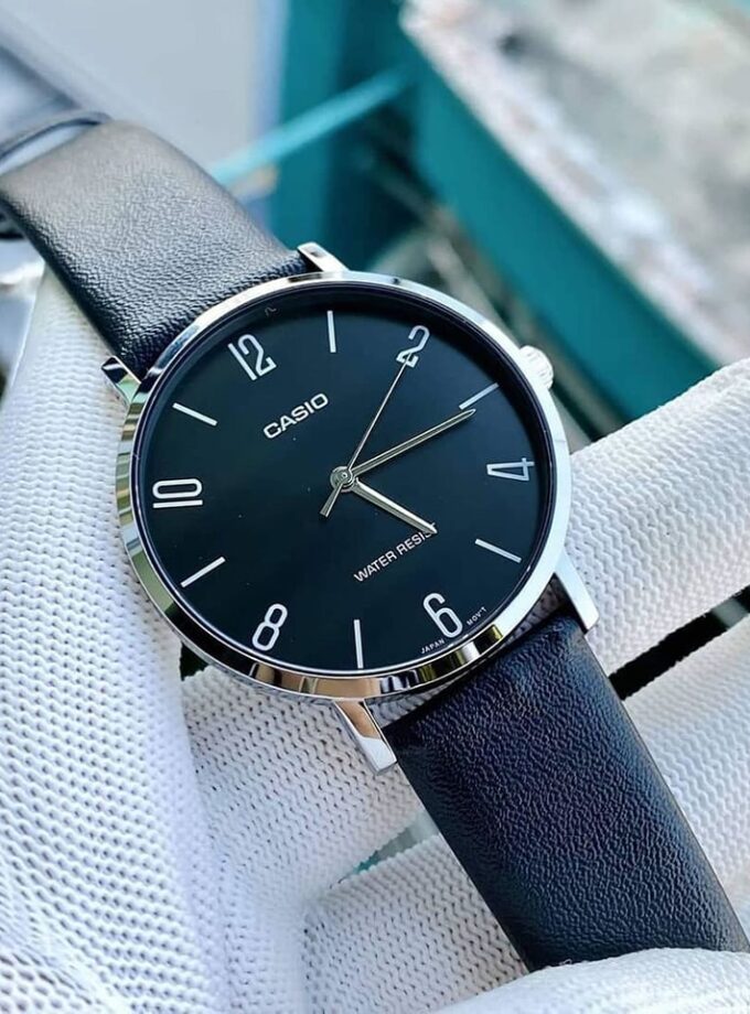 Montre CASIO Homme - MTP-VT01L-1B2UDF - Bracelet Noir En Cuir Véritable - Résistante à l'eau - 12 Mois De Garantie