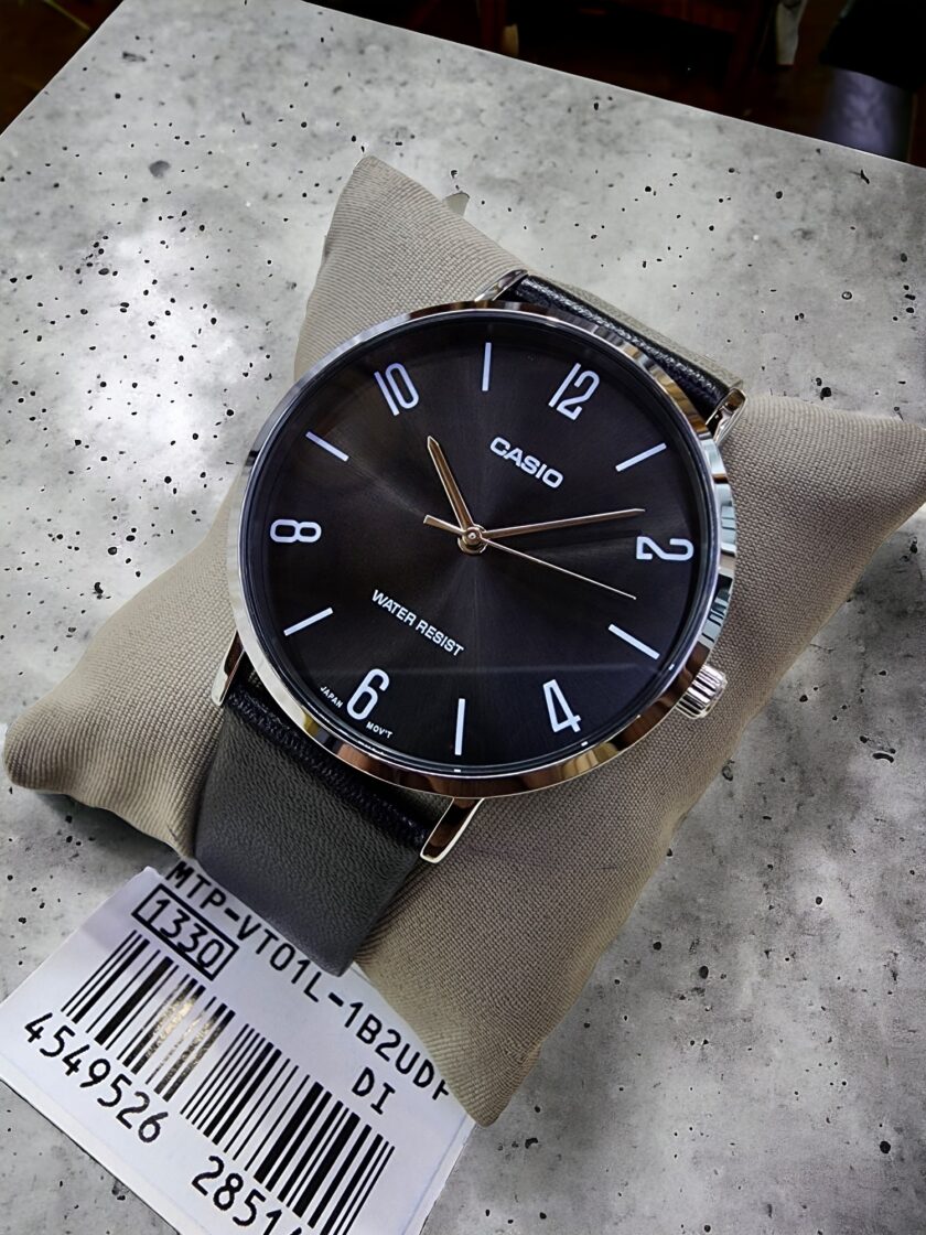 montre casio homme mtp vt01l 1b2udf bracelet noir en cuir véritable résistante à l'eau 12 mois de garantie