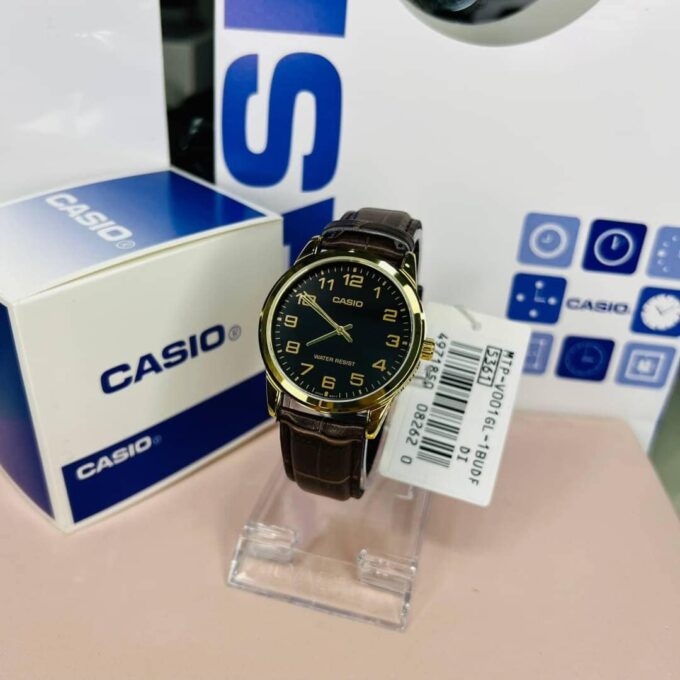 Montre Homme Casio – Classique, Bracelet Cuir, Garantie 3 ans, Étanche, Dorée – Référence MTP-V001GL-1BUDF