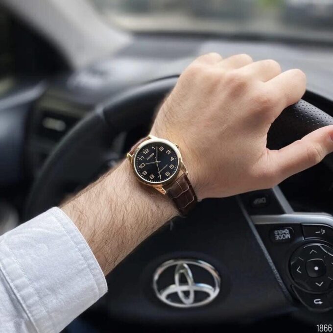 Montre Homme Casio – Classique, Bracelet Cuir, Garantie 3 ans, Étanche, Dorée – Référence MTP-V001GL-1BUDF