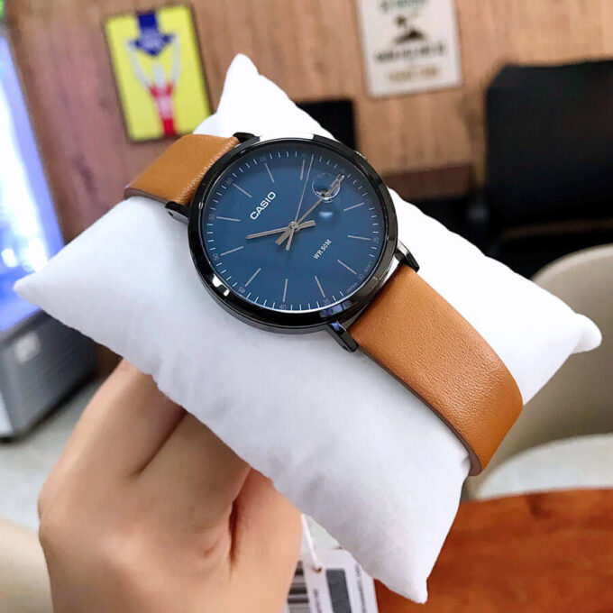 montre casio homme mtp e175bl 2evdf bracelet marron en cuir véritable résistante à l'eau 12 mois de garantie