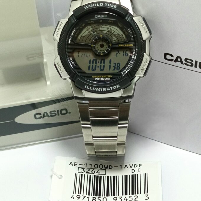 Montre Homme Casio - AE-1100WD-1AVDF - Bracelet en Acier Inoxydable - Affichage Numérique - Résistant à l'eau