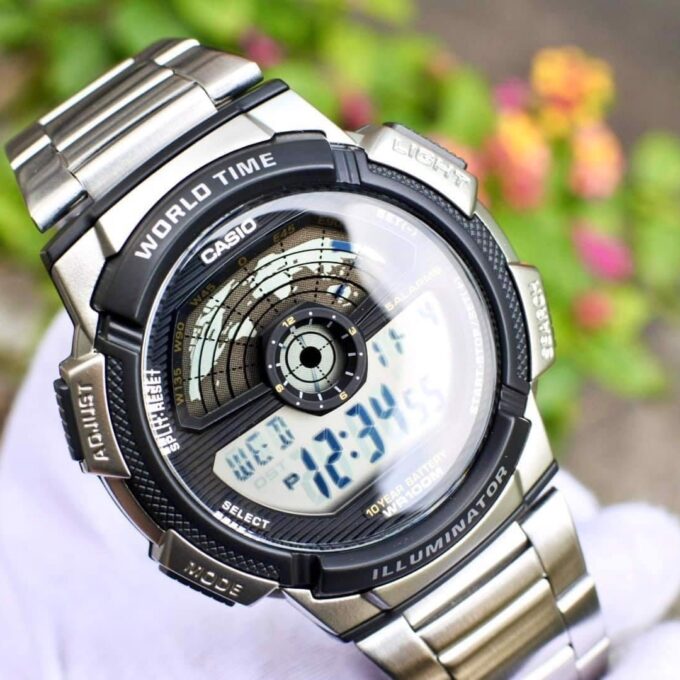 Montre Homme Casio - AE-1100WD-1AVDF - Bracelet en Acier Inoxydable - Affichage Numérique - Résistant à l'eau