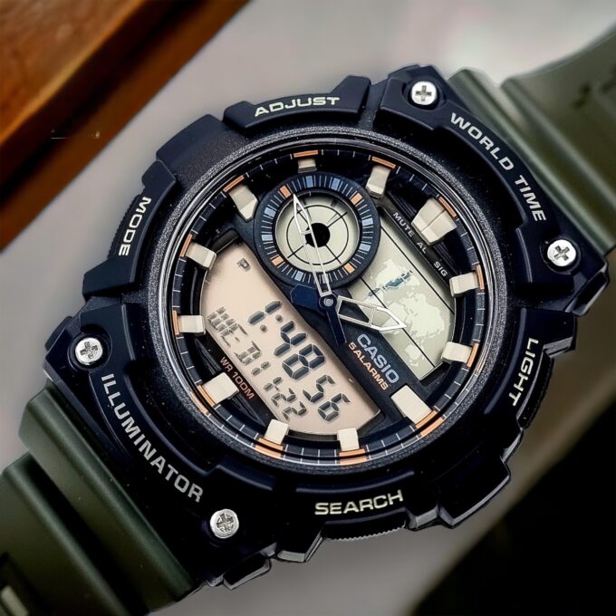 Montre CASIO Jeunesse - AEQ-200W-3AVDF - Bracelet Vert En Resine - Résistante à l'eau - 12 Mois De Garantie