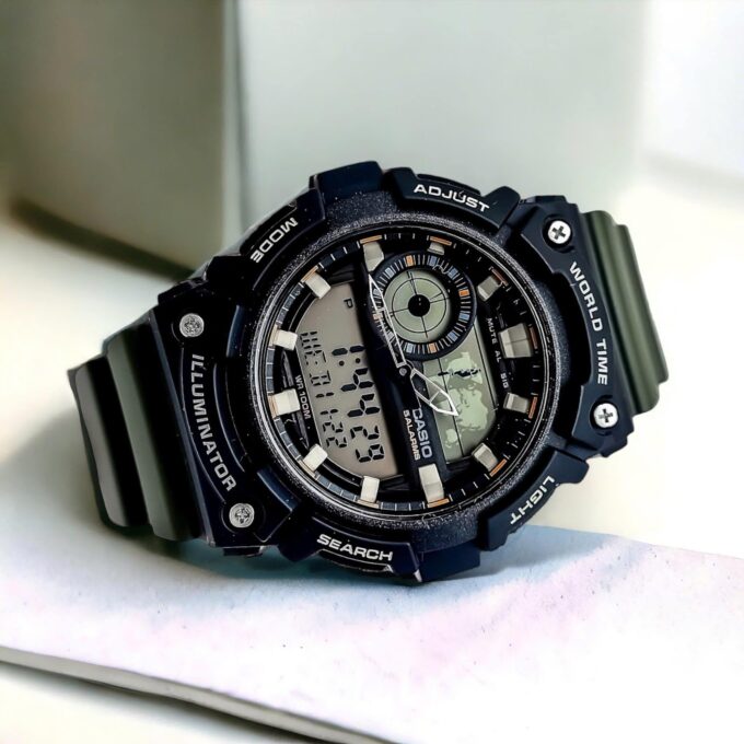 Montre CASIO Jeunesse - AEQ-200W-3AVDF - Bracelet Vert En Resine - Résistante à l'eau - 12 Mois De Garantie