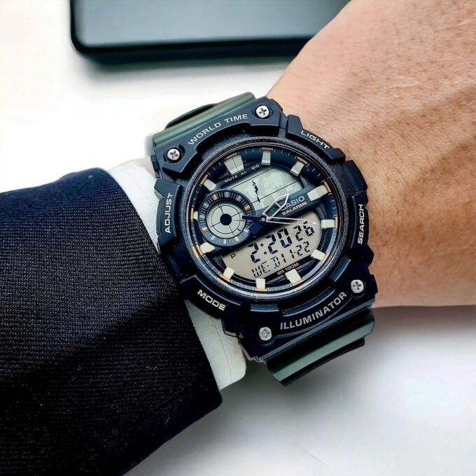 Montre CASIO Jeunesse - AEQ-200W-3AVDF - Bracelet Vert En Resine - Résistante à l'eau - 12 Mois De Garantie