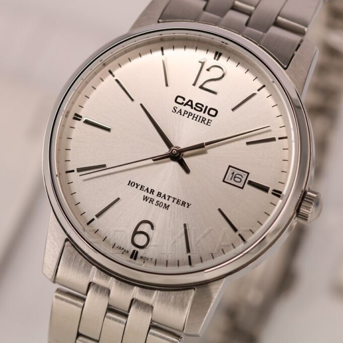 Montre Hommes Casio - MTS-110D-7AVDF- Bracelet en Acier Inoxydable - Dateur - Affichage analogique - Résistant à l'eau - Verre Saphir
