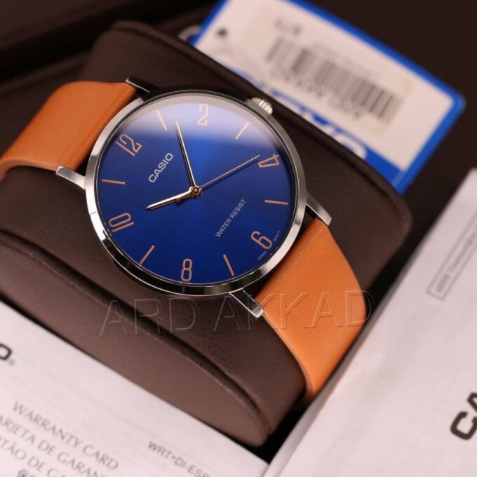 Montre CASIO Homme - MTP-VT01L-2B2UDF - Bracelet Brun En Cuir Véritable - Résistante à l'eau - 12 Mois De Garantie