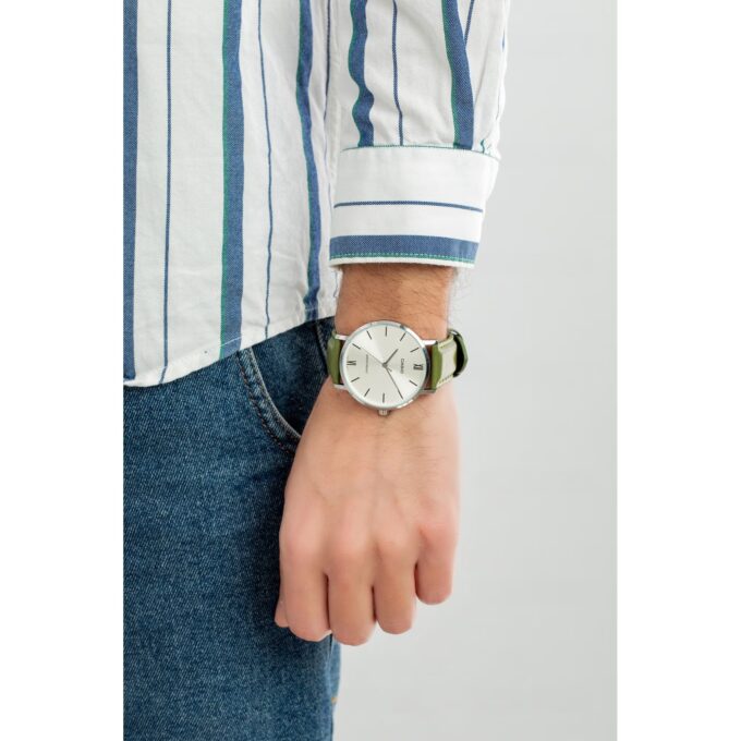 Montre CASIO Homme - MTP-VT01L-3BUDF - Bracelet Vert En Cuir Véritable - Cadran Gris - Résistante à l'eau - 12 Mois De Garantie