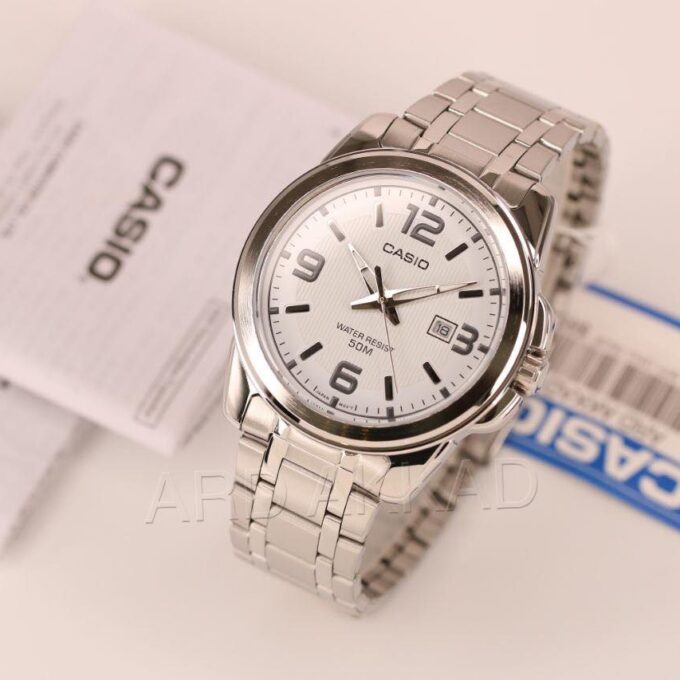 Montre CASIO Homme - MTP-1314D-7AVDF - Bracelet Gris En Acier Inoxydable - Cadran Blanc - 12 Mois De Garantie