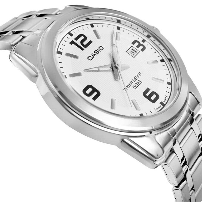 Montre CASIO Homme - MTP-1314D-7AVDF - Bracelet Gris En Acier Inoxydable - Cadran Blanc - 12 Mois De Garantie