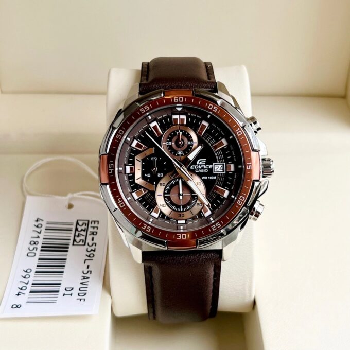 Montre CASIO Homme - EFR-539L-5AVUDF - Bracelet Marron En Cuir Véritable - Cadran Marron - 12 Mois De Garantie
