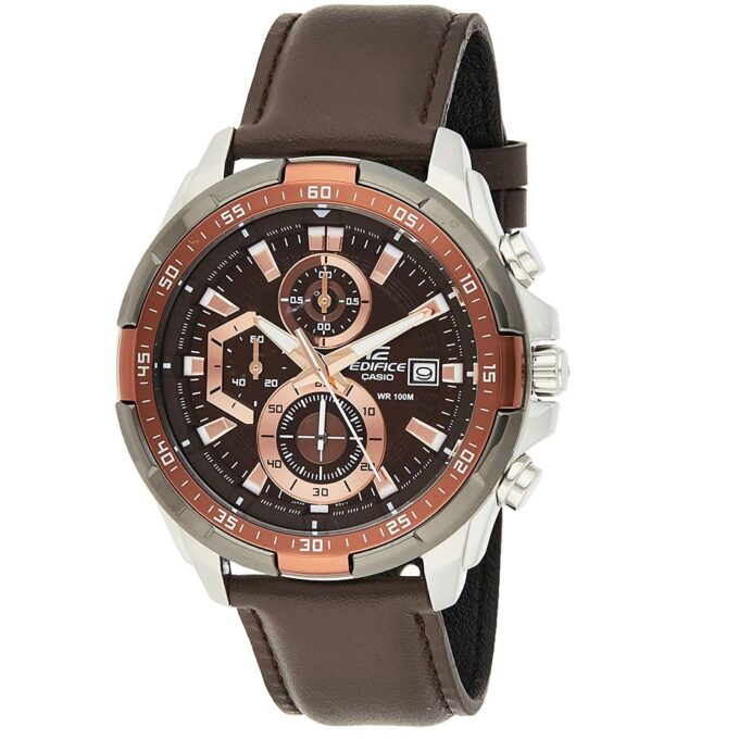 Montre CASIO Homme - EFR-539L-5AVUDF - Bracelet Marron En Cuir Véritable - Cadran Marron - 12 Mois De Garantie