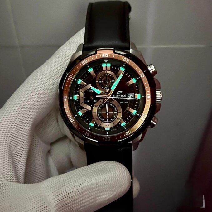 Montre CASIO Homme - EFR-539L-5AVUDF - Bracelet Marron En Cuir Véritable - Cadran Marron - 12 Mois De Garantie