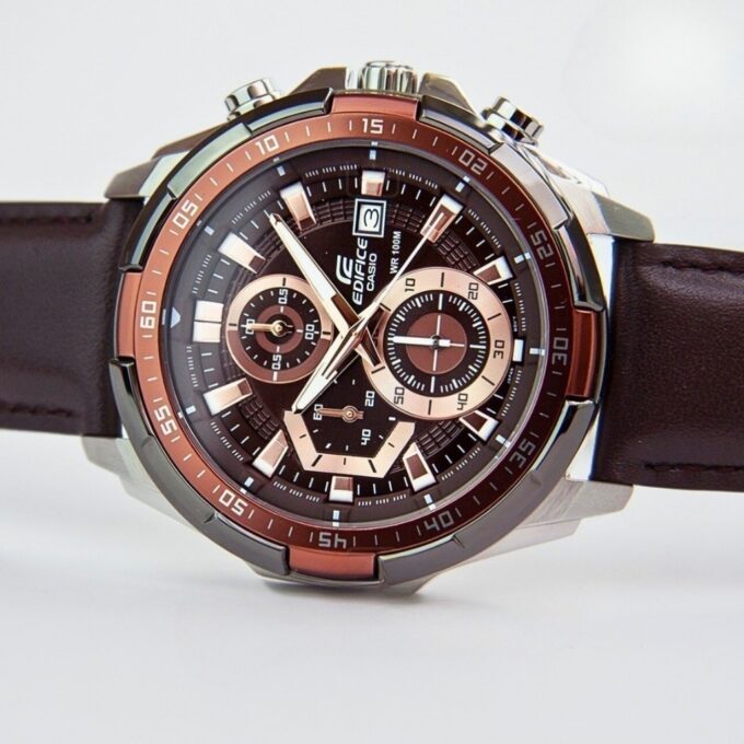 Montre CASIO Homme - EFR-539L-5AVUDF - Bracelet Marron En Cuir Véritable - Cadran Marron - 12 Mois De Garantie