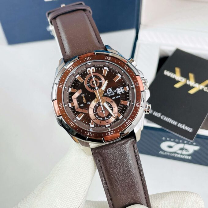 Montre CASIO Homme - EFR-539L-5AVUDF - Bracelet Marron En Cuir Véritable - Cadran Marron - 12 Mois De Garantie