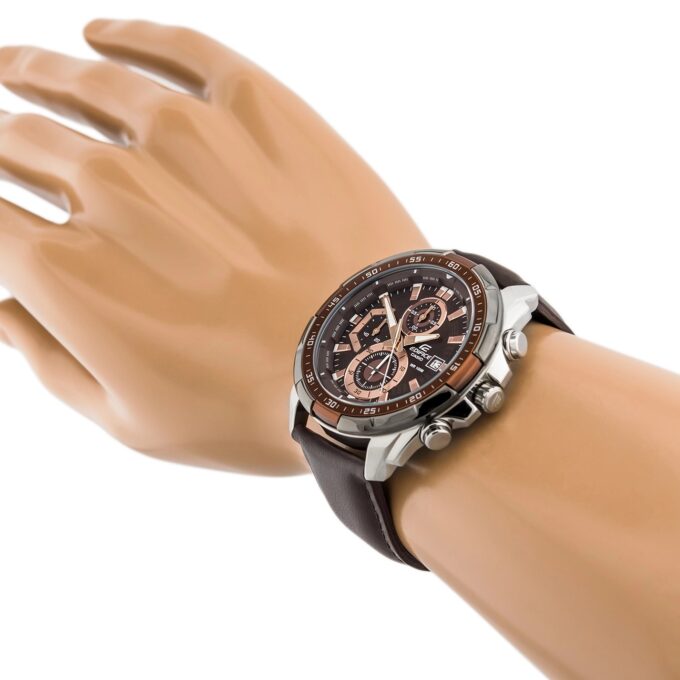 Montre CASIO Homme - EFR-539L-5AVUDF - Bracelet Marron En Cuir Véritable - Cadran Marron - 12 Mois De Garantie