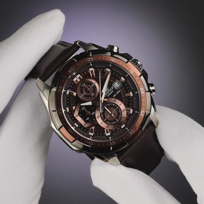 Montre CASIO Homme - EFR-539L-5AVUDF - Bracelet Marron En Cuir Véritable - Cadran Marron - 12 Mois De Garantie