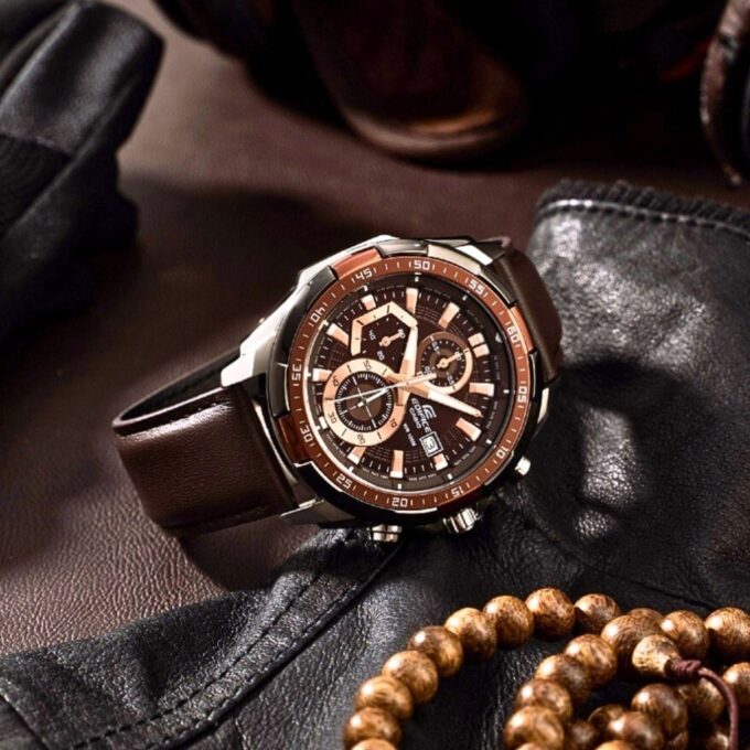 Montre CASIO Homme - EFR-539L-5AVUDF - Bracelet Marron En Cuir Véritable - Cadran Marron - 12 Mois De Garantie