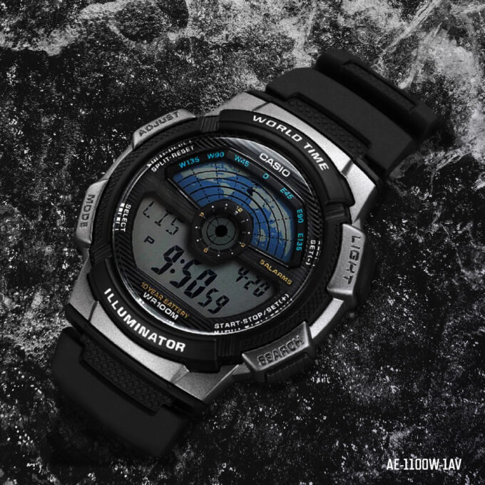 montre casio homme ae 1100w 1avdf bracelet noir en résine boitier en résine résistante à l'eau 12 mois de garantie