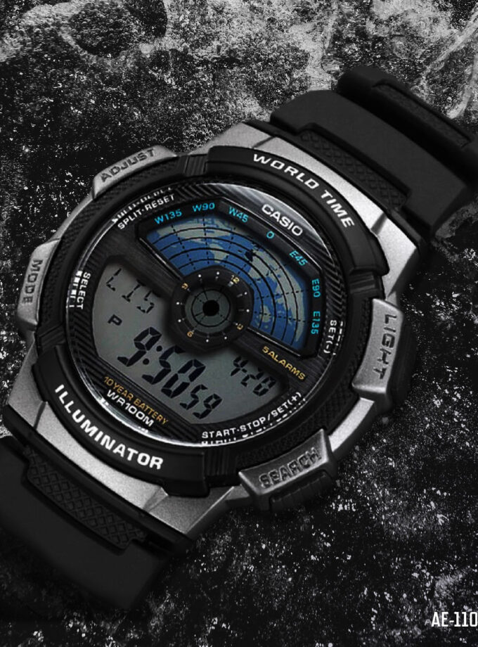 montre casio homme ae 1100w 1avdf bracelet noir en résine boitier en résine résistante à l'eau 12 mois de garantie