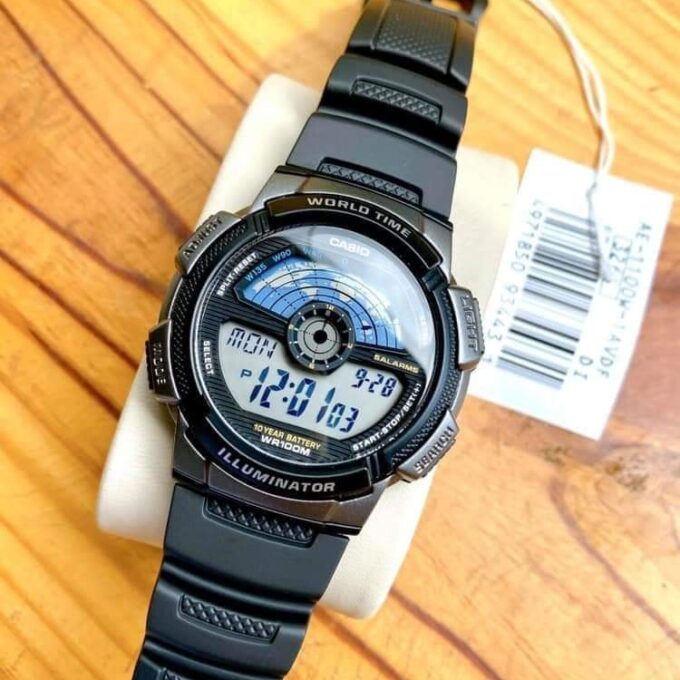 Montre CASIO Homme - AE-1100W-1AVDF - Bracelet Noir En Résine - Boitier En Résine - Résistante à l'eau - 12 Mois De Garantie