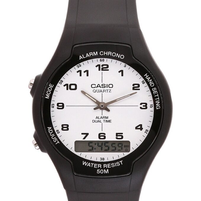 Montre CASIO Unisexe - Bracelet Noir En Resine - Cadran Blanc - Boitier En Resine - 12 Mois De Garantie - AW-90H-7BVDF