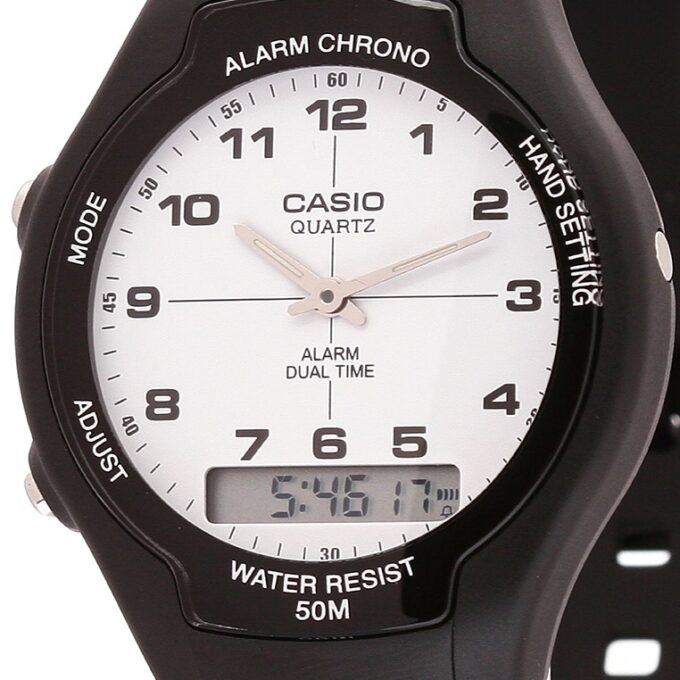 Montre CASIO Unisexe - Bracelet Noir En Resine - Cadran Blanc - Boitier En Resine - 12 Mois De Garantie - AW-90H-7BVDF