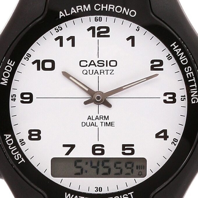 Montre CASIO Unisexe - Bracelet Noir En Resine - Cadran Blanc - Boitier En Resine - 12 Mois De Garantie - AW-90H-7BVDF