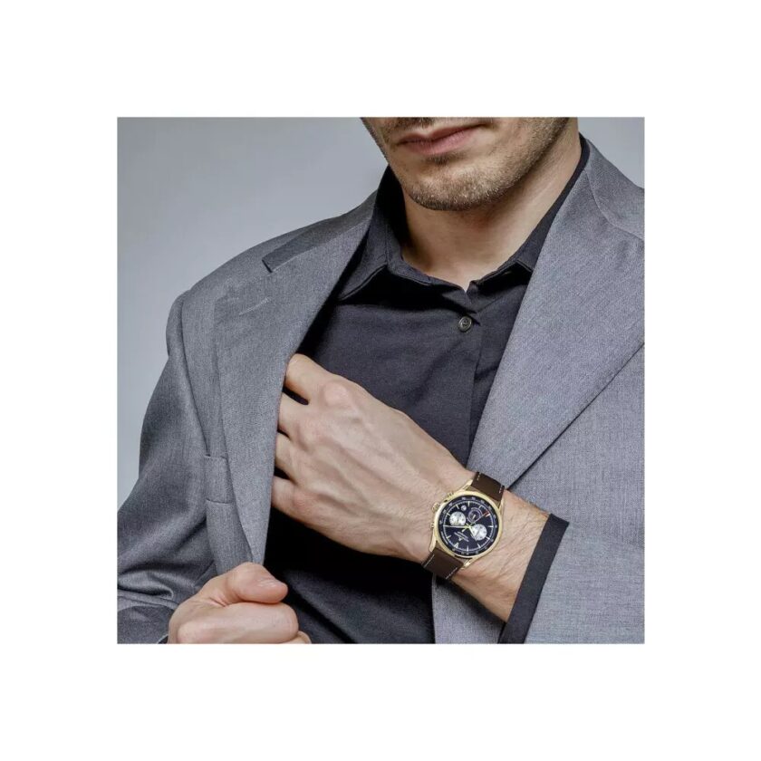 montre jacques lemans homme 1 2068k bracelet en cuir véritable marron cadran bleu etanche garantie 12 mois